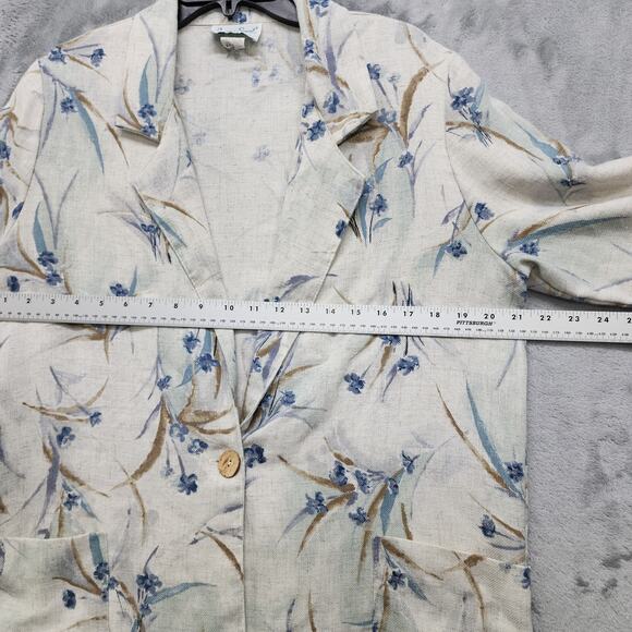 Vintage Joanna Sport Blazer Womens M Cream Blue Floral Flax Blend 3/4 Sleeve - Picture 6 of 7